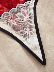 Charlaine 3 piezas Elegante y sexy ropa interior de mujer tipo tanga con encaje floral bicolor, con decoración de hebilla metálica en el lateral - Multicolor - Ver 3