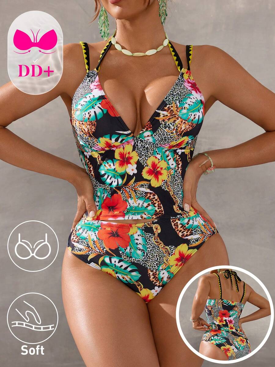 Voyashape Women's Colorful Printed Camisole Tankini Floral Print One Piece Swimwear For Women Push Up Swimwears For Woman One Piece Bathing Suits For Women One Piece Swimwears For Women - Multicolor - View 1