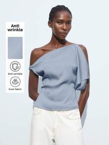 Maija Đầm nữ thiết kế bất đối xứng mùa hè, đa năng, thanh lịch, sang trọng, thời trang thành thị, thoải mái, ôm sát, thiết kế vai bất đối xứng, trang phục buộc dây phía sau, trang phục công sở thường ngày, phù hợp cho các buổi hòa nhạc, sự kiện xã hội, văn phòng, du thuyền. - Màu xanh lam - Xem 1