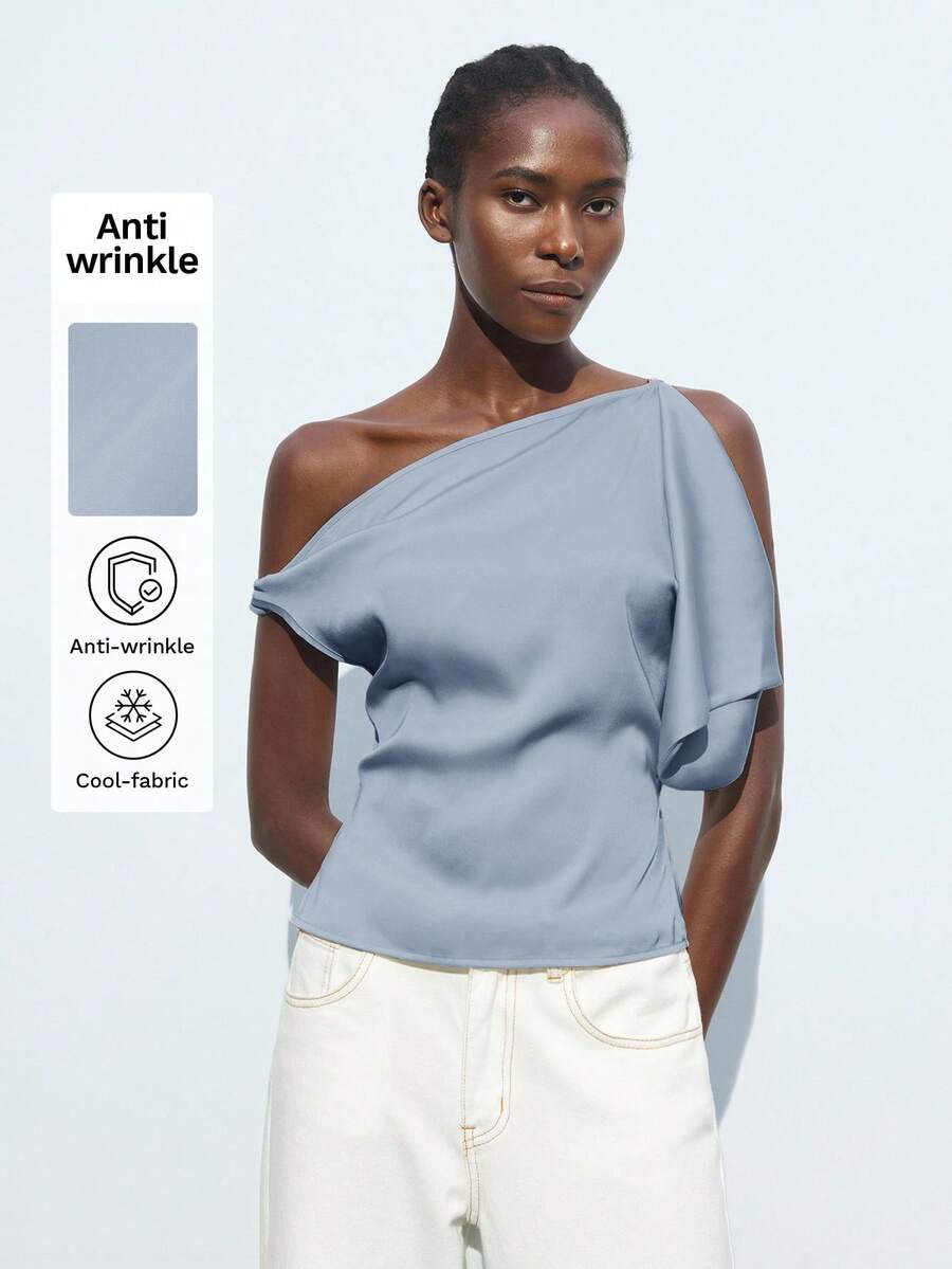 Maija Đầm nữ thiết kế bất đối xứng mùa hè, đa năng, thanh lịch, sang trọng, thời trang thành thị, thoải mái, ôm sát, thiết kế vai bất đối xứng, trang phục buộc dây phía sau, trang phục công sở thường ngày, phù hợp cho các buổi hòa nhạc, sự kiện xã hội, văn phòng, du thuyền. - Màu xanh lam - Xem 1