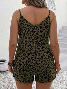 Nuevo conjunto de top de tirantes con estampado de leopardo versátil y casual para mujer de talla grande - Multicolor - Ver 2