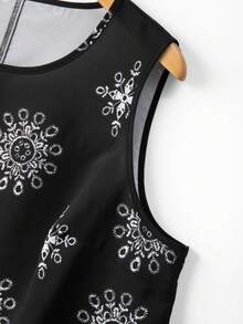 GlowEve CURVE Plus Size Women's Black And White Printed Sleeveless Top And Pants 2 Pieces Set,Summer Boho Vacation Outfits,Elegant Vintage Loose Casual Party Wear - Multicolor - View 8