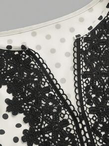 SHEIN VCAY 大码女式蕾丝波点荷叶袖优雅连衣裙 - 杏色 - 查看 6