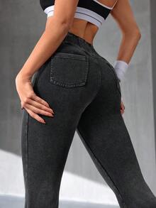 Flexra 女士休闲弹力水洗牛仔喇叭裤 - 灰色 - 查看 5