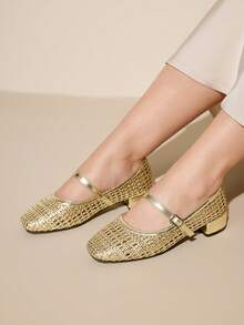 CUCCOO CURVES Zapatos planos de moda versátiles y casuales con diseño de hebilla para mujer - Dorado - Ver 3