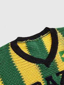 ROMWE Summer Outfits Brazil Color Block Loose Cropped Knit Top - Multicolor - View 3