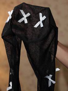 ROMWE Top corto ajustado de mujer con transparencia y lazo 3D - Negro - Ver 7