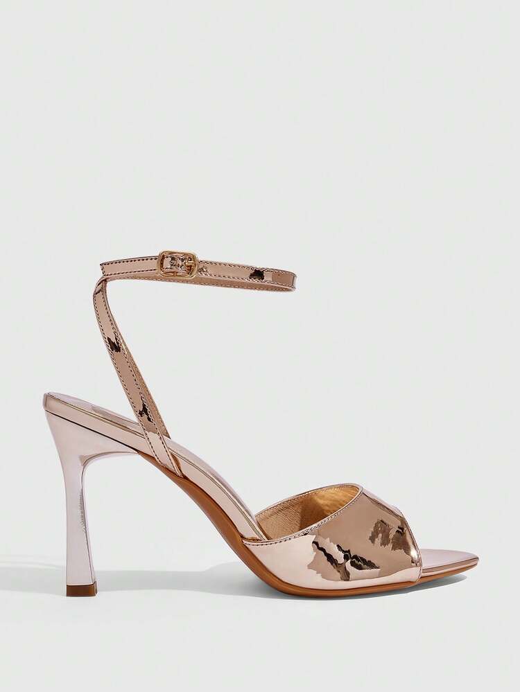 CUCCOO SZL Women Shoes Spring And Summer New Champagne One Piece Open Toe Ankle Strap Women's High Heel Sandals Fashion Comfortable Versatile Sexy Party Women's Sandals Open Toe Sandals