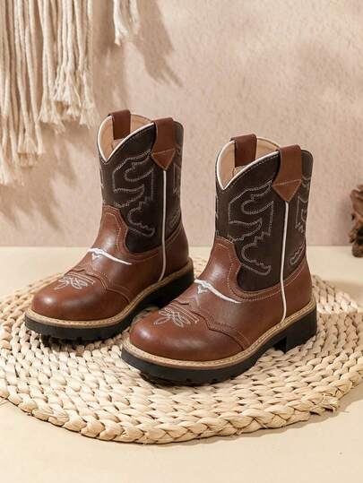 Bota Vaquera De Piel Para Niño  Estilo Rodeo Bordada