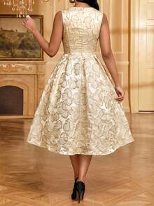 SHEIN Lady Đầm nữ thanh lịch cổ tròn không tay dài đến đầu gối - Màu vàng ngỗng - Xem 2