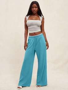 NYA SZN Pants Wide Leg Gray Trousers Matching Set Summer Lounge Pants - Blue - View 3