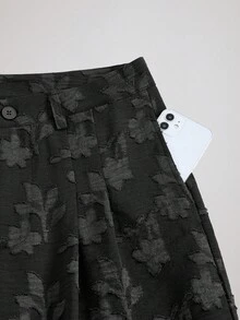 AXEPEAK Men's Casual Floral Jacquard Loose Flare Pants - Black - View 3