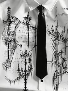 ROMWE MEN Men's Gothic Print Short Sleeve Shirt - White - View 3