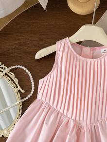 SHEIN Elladie kids Young Girl Minimalist Casual Fashionable Versatile Pleated Sleeveless Dress - Baby Pink - View 8