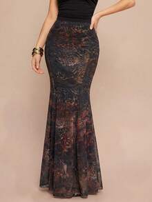 Leighera Women's High Waist Leopard Print Flared Maxi Skirt, Suitable For Spring, Summer, Autumn And Winter - Brown - View 1