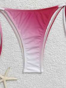 Swim Mod Embroidered Summer New Halter Strap Women's Swimsuit Ombre Floral Beaded Triangle Bikini Set, Beach Holiday Swimwear - Purple - View 5