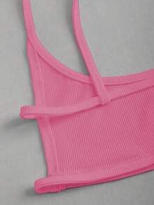 EgrlEra 女士纯色罗纹短款修身吊带背心 - 粉色 - 查看 5