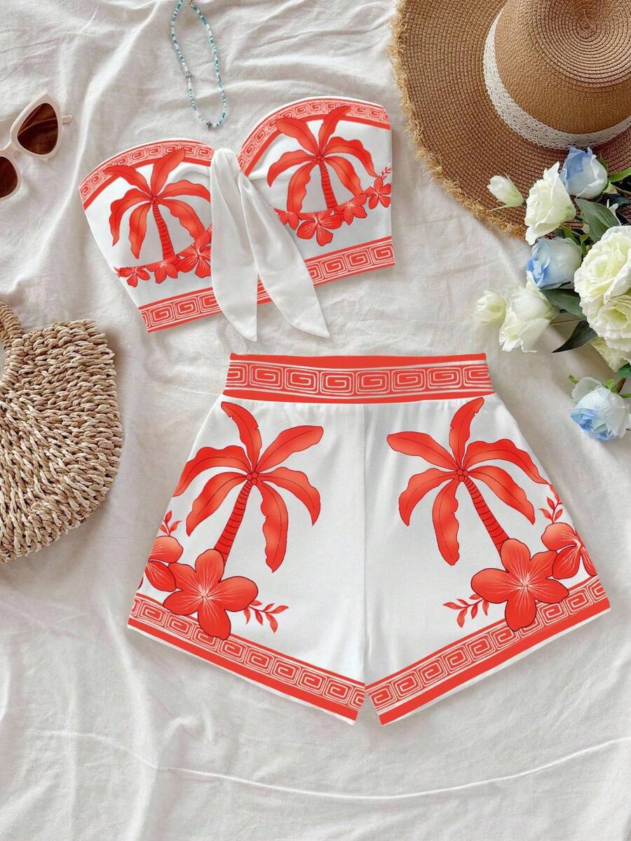 Soleia 女士度假休闲抹胸上衣和短裤两件套 - 彩色 - 查看 1