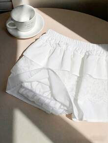 Cévolie 女士夏季新款休闲性感低腰层叠半身裙，带短裤 - 白色 - 查看 4