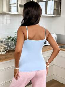 SHEIN 孕妇星形印花褶皱露背吊带衫 - 淺藍色 - 查看 2