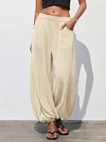 Maija Women's Casual Commuter Solid Color Lantern Pants - Apricot - View 7