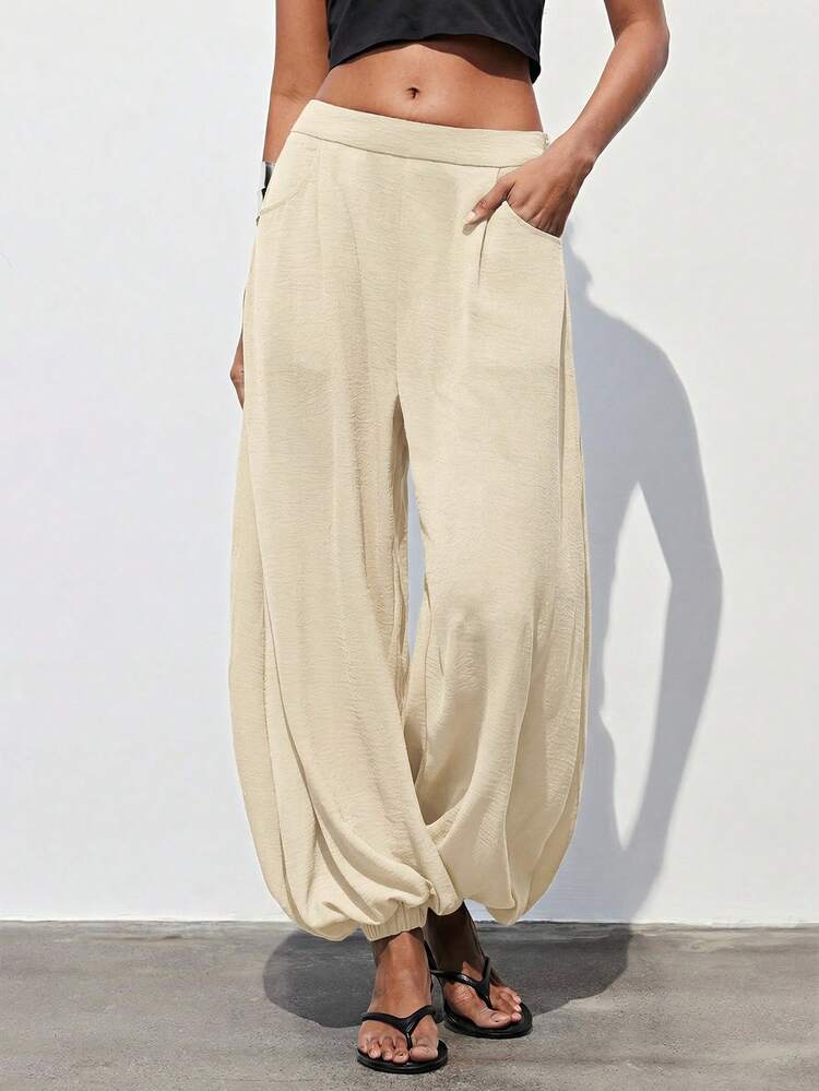 SHEIN Maija Women's Casual Commuter Solid Color Lantern Pants