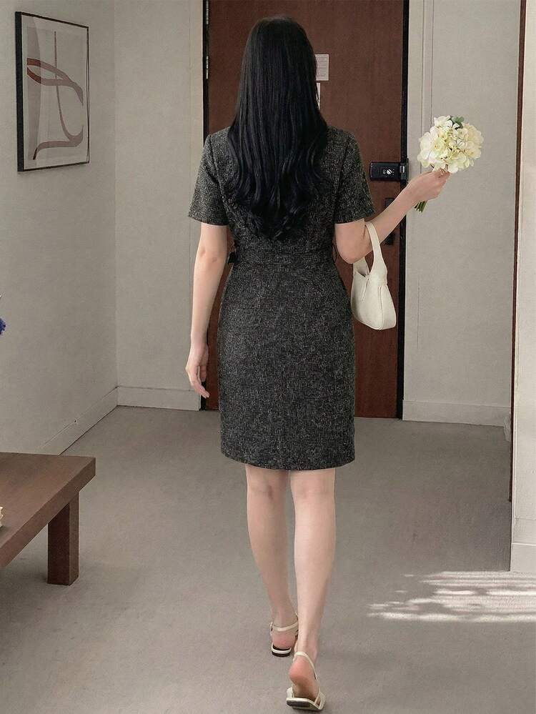 Women's Lapel NeckSingle-Breasted Short Sleeve Elegant Long Dress