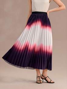 SHEIN Franclia Falda plisada degradada para mujer - Multicolor - Ver 3