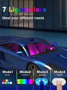 Teckwe 2pcs Magnetic Car Ambient Light Wireless, Pink Monochrome Light, Mini USB C Charging Car LED Light, 6 Bright LED Beads In The Car, Car Audio Control Light Suitable For Car Decoration, Home Life, Party Decoration Night Light 150mAh Rechargeable Lithium Battery; Equipped With USB Data Cable - 2 pieces - View 7