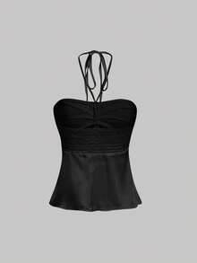 SHEIN MOD 女士优雅露背吊带上衣和鱼尾裙两件套，夏季 - 黑色 - 查看 8