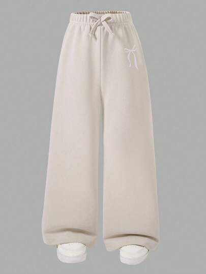 SHEIN Explorewe 女童阔腿裤，腰间系带，印花图案，休闲运动风，适合返校季和秋冬季穿着。