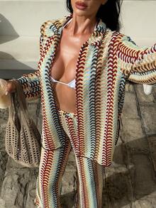 Swim SXY 夏季度假休闲宽松长袖翻领衬衫，后开衩，搭配高腰宽松直筒裤 - 彩色 - 查看 5