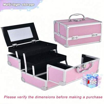 1 Caja de almacenamiento de maquillaje, bolsa de maquillaje portátil con espejo, herramientas de maquillaje profesionales, bolsa de maquillaje de viaje multifuncional impermeable de gran capacidad, caja organizadora de maquillaje