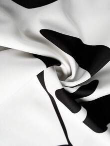 Elenzga Camisa de manga corta con cuello de barco, decoración de botones metálicos y estampado patchwork de impresión mixta aleatoria, talla grande - Blanco y Negro - Ver 6