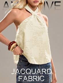 Avantive Women's Solid Color Textured Fashion Halter Neck Camisole - White - View 8