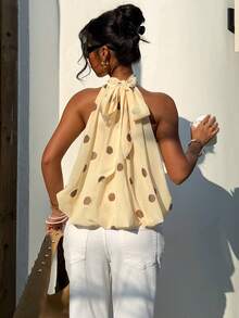 Aloruh Áo hai dây họa tiết chấm bi dáng casual dành cho nữ, thích hợp cho mùa hè. - Màu be - Xem 2