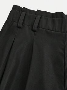 SHEIN Girlism 少女纯色褶皱休闲百搭阔腿裤，适合日常穿着 - 黑色 - 查看 3