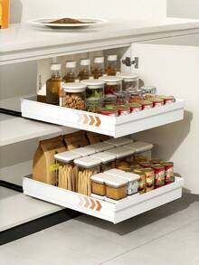 Sliding Cabinet Storage Rack - Expandable, Nano Adhesive Fixation, Space-Saving, Adjustable, Durable, Easy To Install, Suitable For Kitchen And Living Room Food Storage Shelves (With Sliding Rails) - Multicolor - View 1
