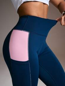 Powerista Contrast Color High Waist Seamless Leggings - Blue - View 6