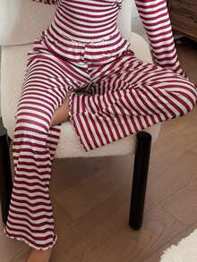 Dream Adore 女士休闲红色条纹睡裤 - 紅白色 - 查看 1