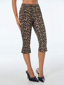 SHEIN ICON 2026新款女士Y2K休闲豹纹百慕大裤，夏季外出休闲皆宜，猎豹纹下装嘉年华女装，春夏豹纹裤 - 彩色 - 查看 6