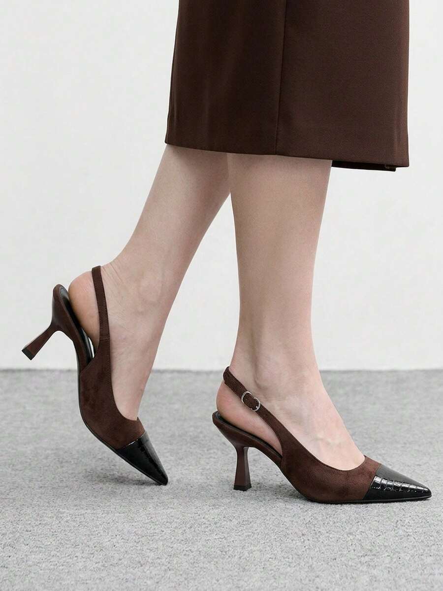 CUCCOO BIZCHIC 极简纯色闭趾细高跟女鞋 - 棕色 - 查看 1