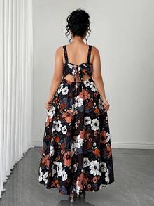 Elenzga Đầm maxi đi biển mùa hè lãng mạn in hoa dành cho nữ, đầm dài không tay dây mảnh, thiết kế hở lưng thắt nơ, đầm maxi lãng mạn cho kỳ nghỉ ở vùng quê. - Nhiều màu - Xem 4