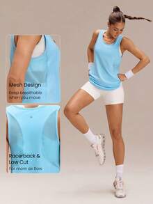 GLOWMODE Lightweight Gear Up Mesh Curved Hem Tank Top Gym Workout Daily Spring Fall - Blue - View 4