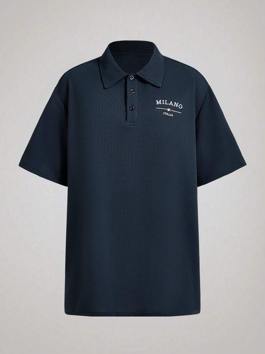 Officeau 男士刺繡 Polo 衫，大尺碼透氣休閒運動服