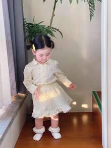 DAZY Bộ áo sơ mi dài tay cổ bèo kiểu Hàn Quốc cho bé gái sơ sinh/trẻ nhỏ - trắng - Xem 1