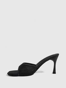 CUCCOO SZL Ladies Mesh Hot Rhinestone High Heel Sandals Prom Heels Summer Shoes - Black - View 4