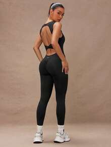 Lumalex Mono de ajuste ceñido, sin mangas, con espalda descubierta y recortes, de unicolor - Negro - Ver 3