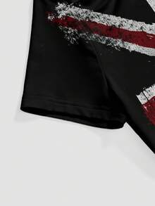 ROMWE Grunge Punk 朋克摇滚复古英国国旗做旧性感不对称肩部音乐节女款T恤 - 黑色 - 查看 3