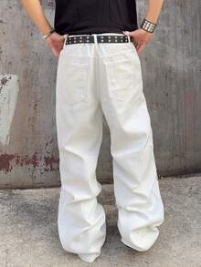 Manfinity EMRG Men's Contrast Color Print Casual Wide Leg Jeans - White - View 2